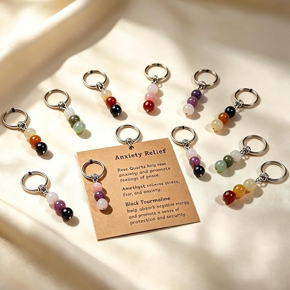 Natural Crystals Keychain Gift for New Beginnings, New Beginnings Gifts for Coworker Anxiety Relief Keychain for Women