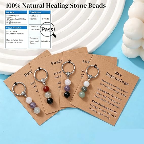 Natural Crystals Keychain Gift for New Beginnings, New Beginnings Gifts for Coworker Anxiety Relief Keychain for Women