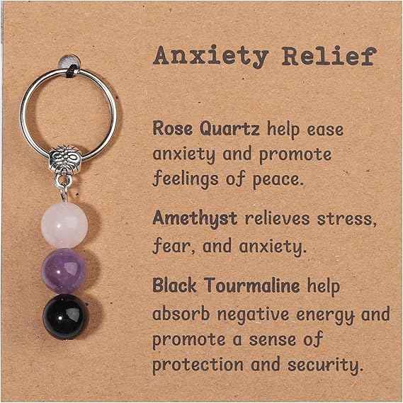 Natural Crystals Keychain Gift for New Beginnings, New Beginnings Gifts for Coworker Anxiety Relief Keychain for Women