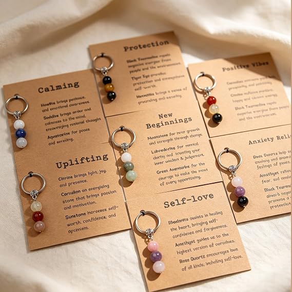Natural Crystals Keychain Gift for New Beginnings, New Beginnings Gifts for Coworker Anxiety Relief Keychain for Women