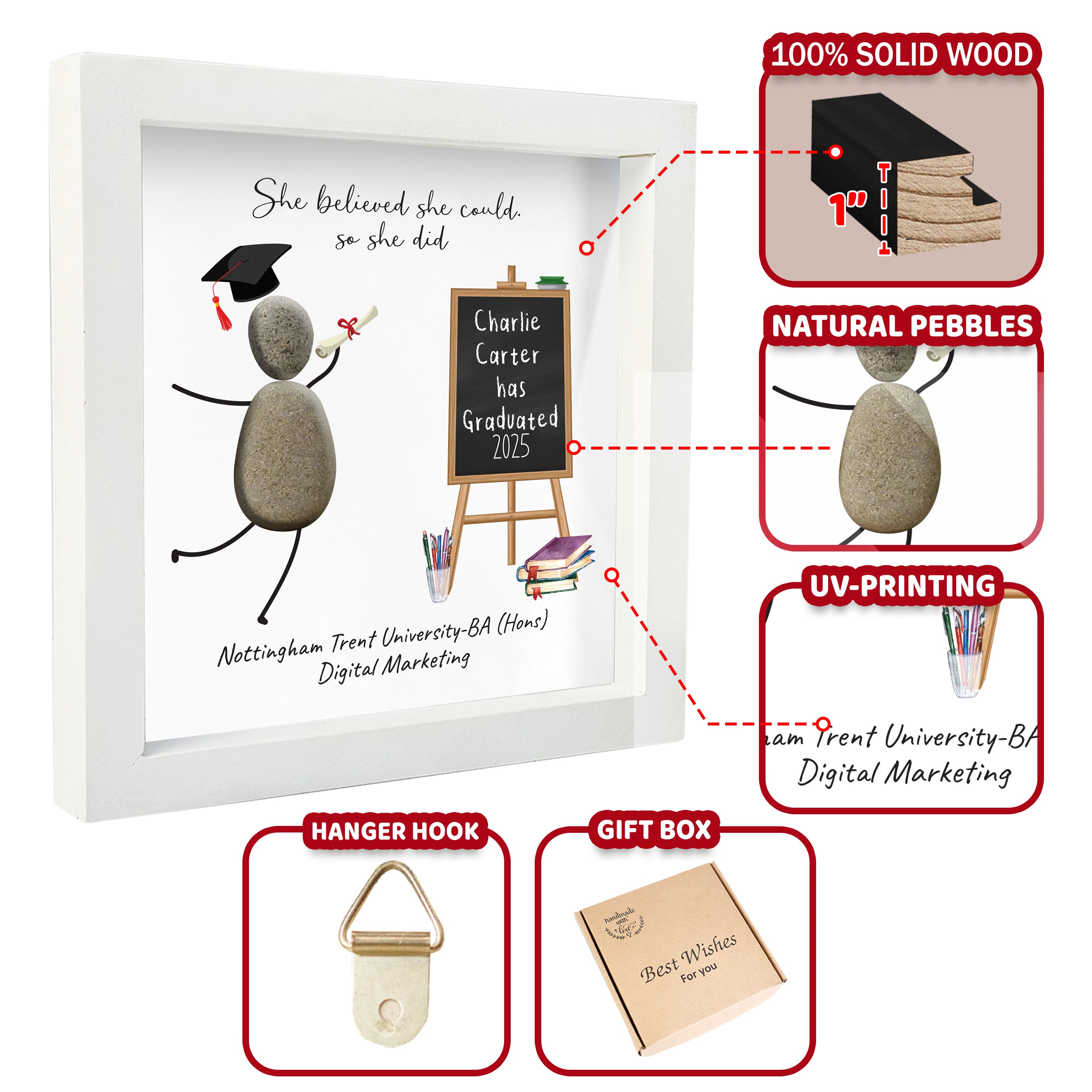Personalized Graduation Pebble Picture frame,Framed Pebble Art Graduation Gift,Class 2026,Graduation Gifts For Him Her,Congratulations