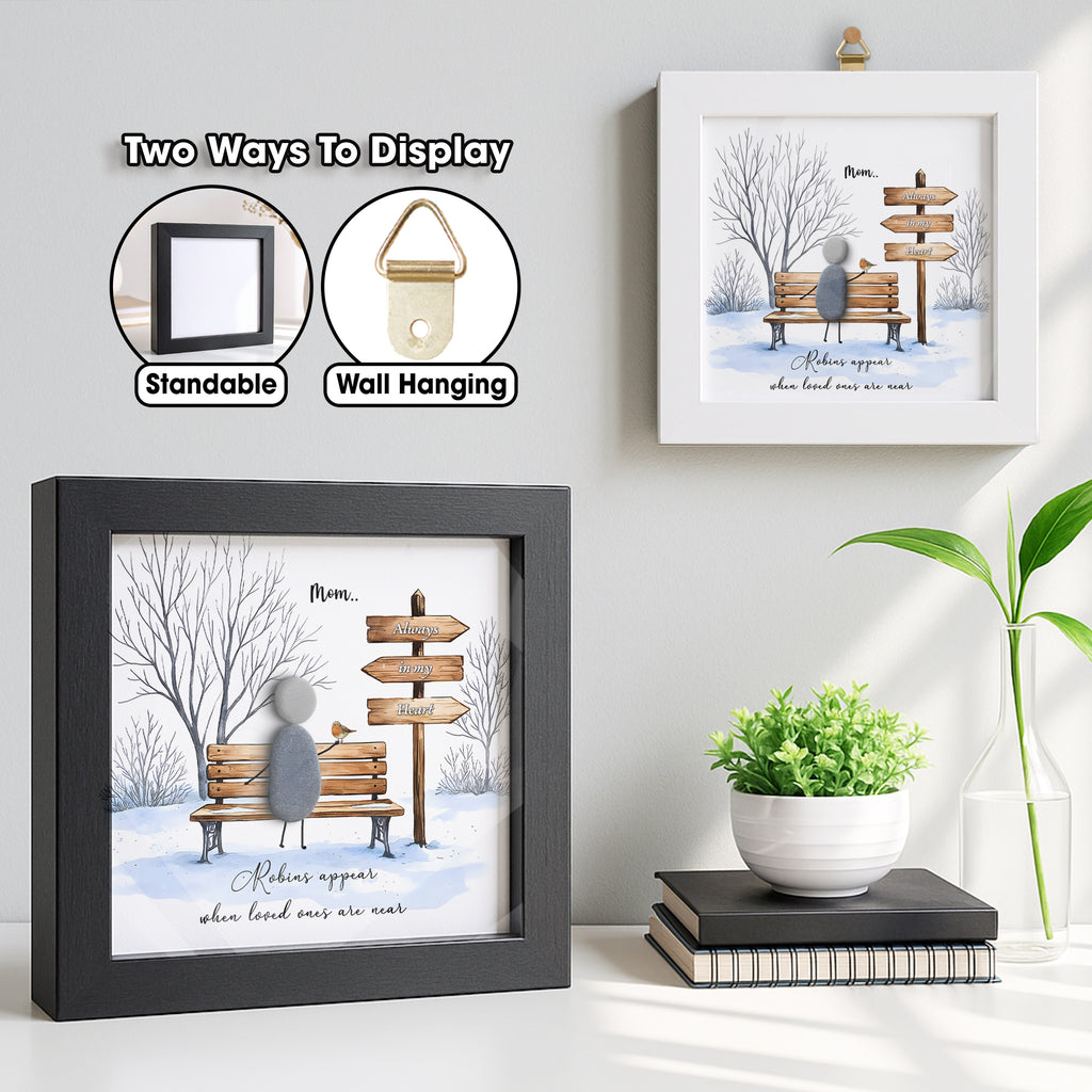 Personalised memorial pebble frame: Robins Appear When Loved Ones Are Near Pebble Picture, Remembrance christmas gift, Mom Dad In Heaven